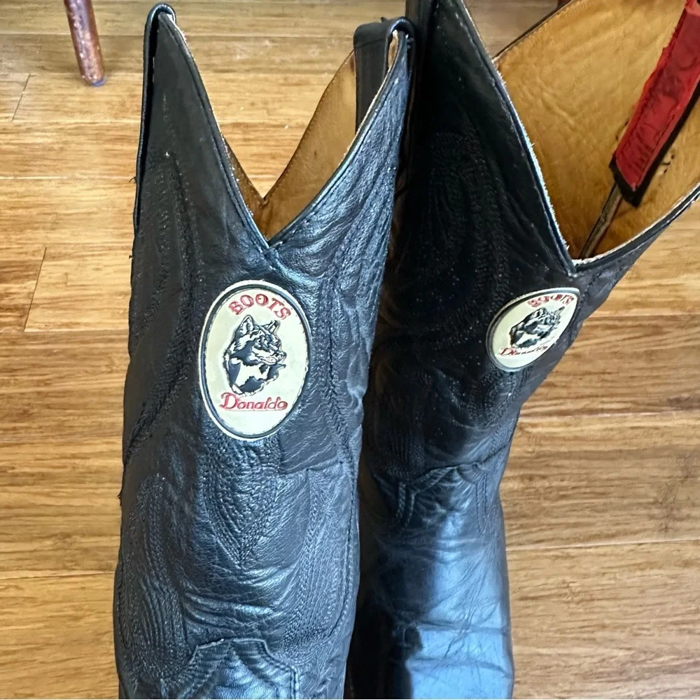 DONALDO Men Size 7 Western Black Leather Cowboy Boots - Picture 3 of 8